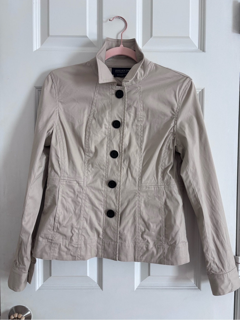 Jones New York Light Beige Button-Front Trench Jacket